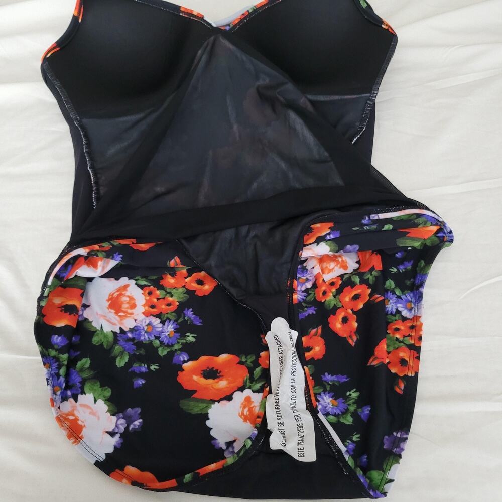 Hilor Swimsuit Womens 16 Black Floral One Piece Padded Adjustable Straps Ruched - Picture 11 of 12